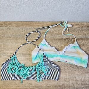 VICTORIA'S SECRET 2 Pc Bikini Top Stripe Fringe Lace Ombre Medium
